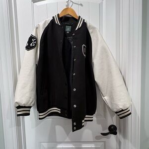 Wild Fable Black and White Varsity Bomber Jacket